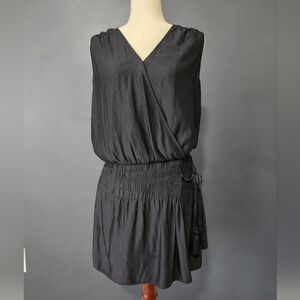 Ramy Brook Lux Twill Kora Dress black, faux wrap design Women's L EUC MSRP $445